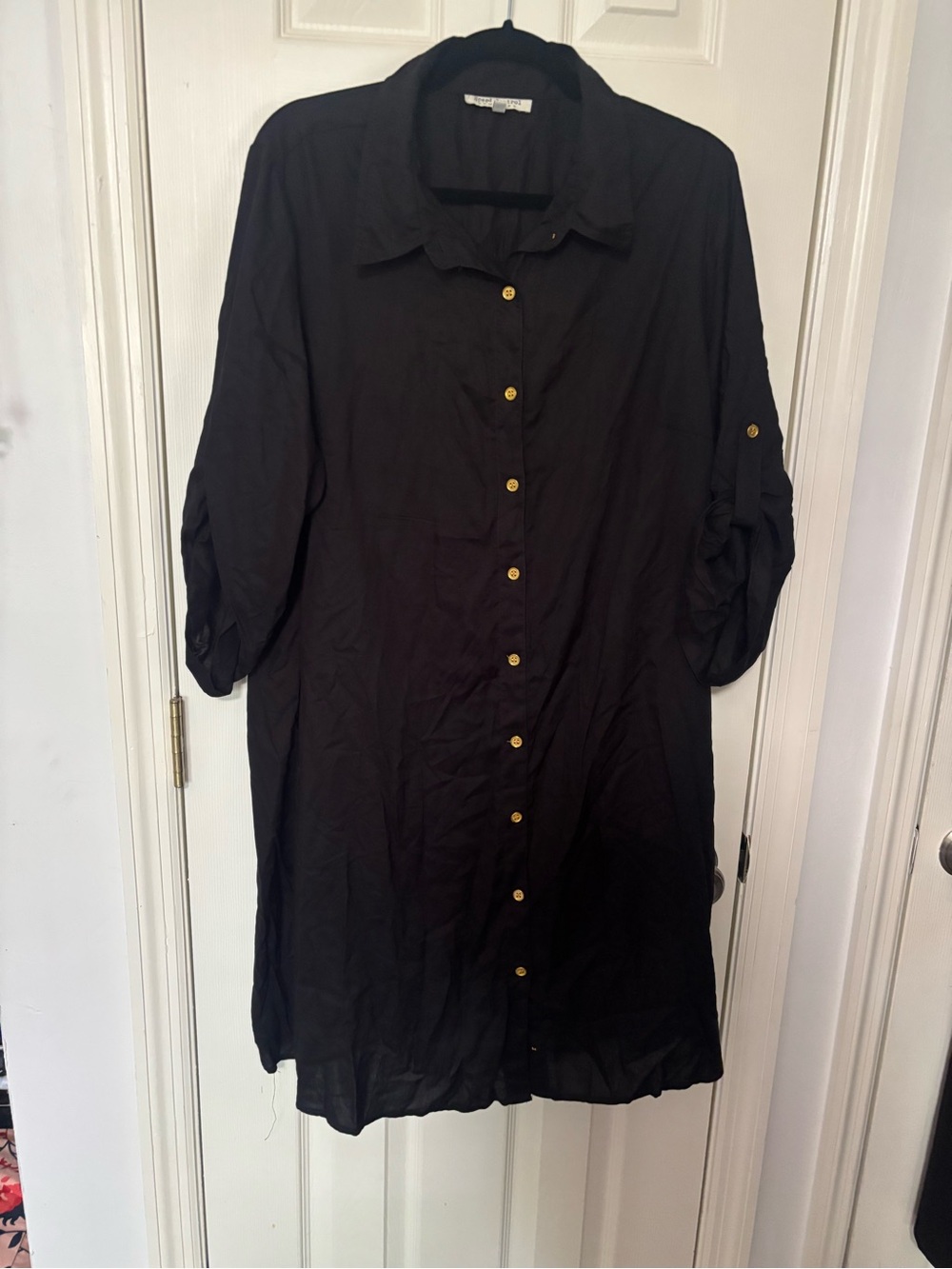 Speed Control Black Shirt Dress with Gold Accent